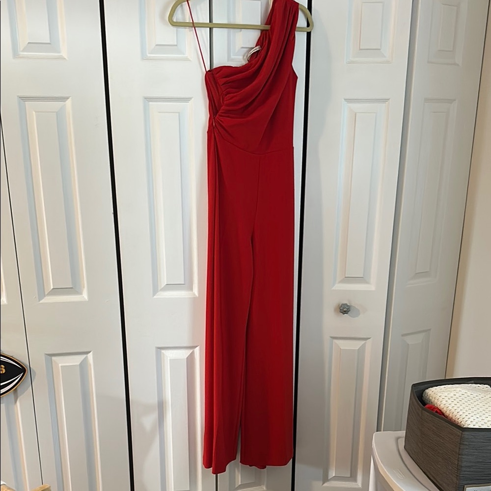 Abercrombie & Fitch Red One-Shoulder Jumpsuit